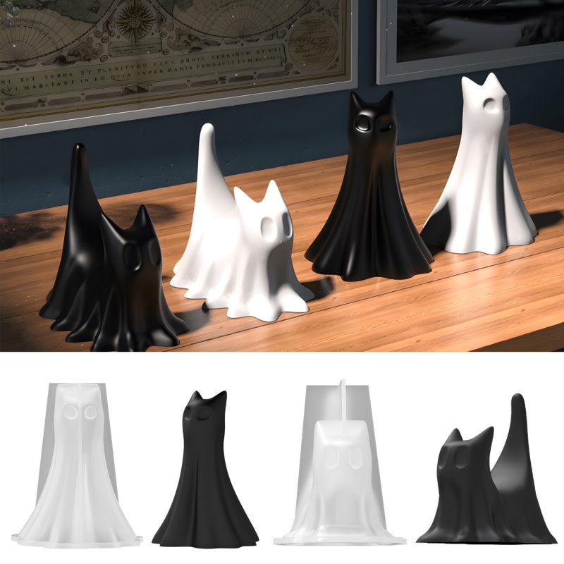 Candle Making Class - Ghost Cat Halloween Desktop Ornament Plaster